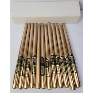VTG Lot Of 12 AMI Metallic Gold Taper Dinner Candles 12" USA Wedding Holiday NEW
